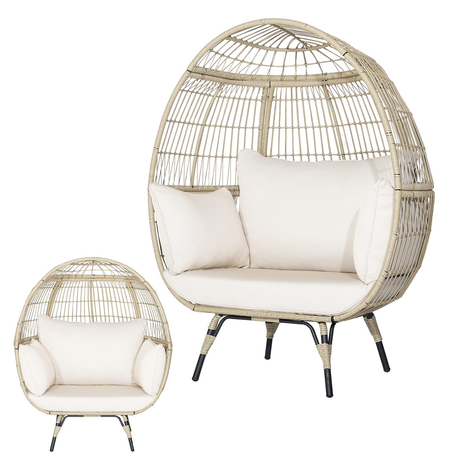 Ensemble Fauteuil œuf + Ottoman COSTWAY - Support 205 Kg - Rotin PE - Dimensions 110x82x145 Cm - 7