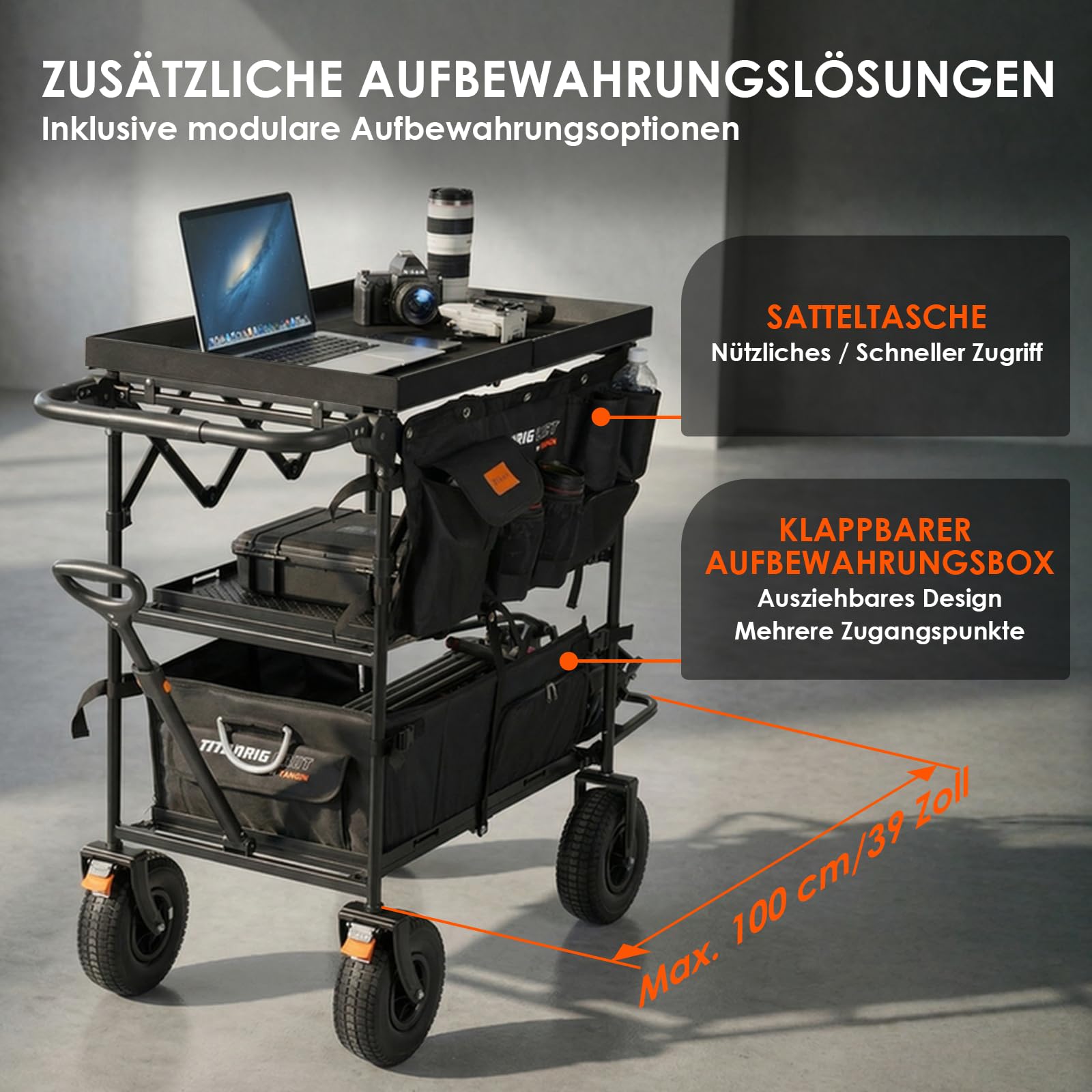 TARION Titanrig Cart Pro Kamerawagen Robuster Filmwagen mit Lufträdern | Film Cart Kamera Wagen Videowagen mit Schwenkrädern & hoher Tragkraft für Studio Bühne Filmemacher Profi Fotografen