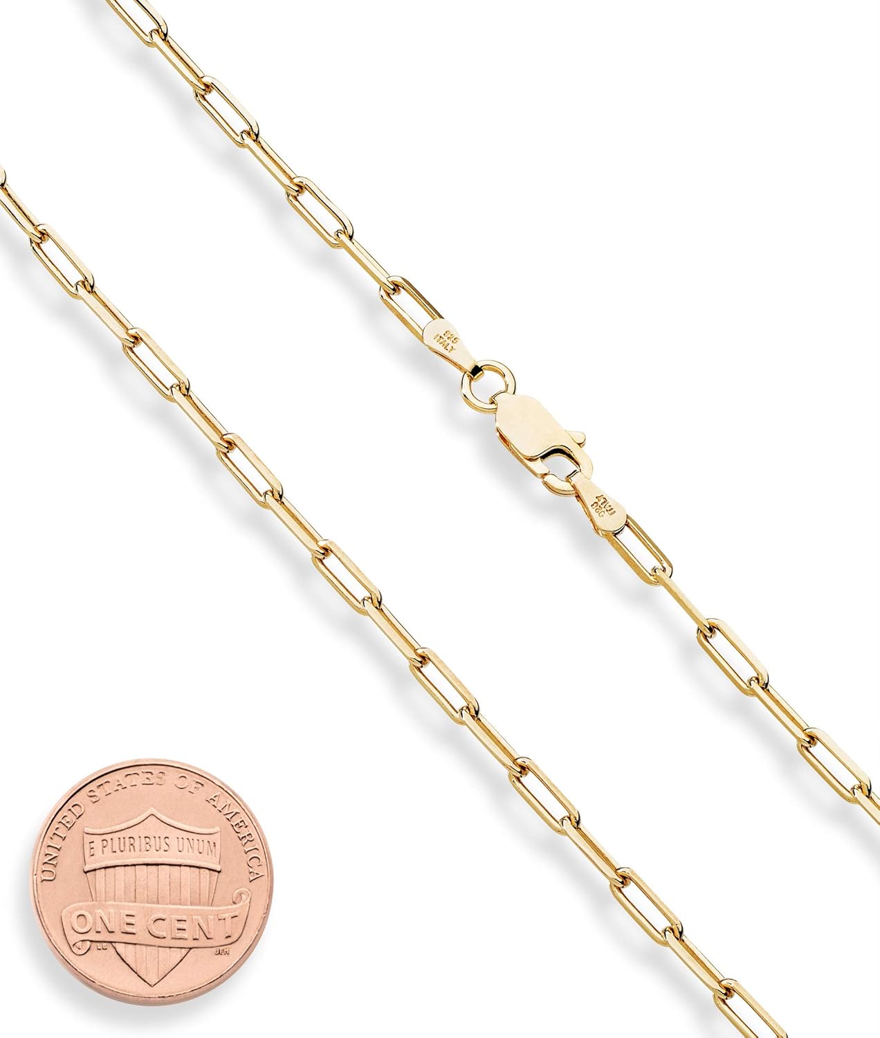 Miabella Italian Solid 925 Sterling Silver, 18Kt Gold Plated 2.5mm Paperclip Link Chain Necklace for Women Men, Made in Italy - Image 2