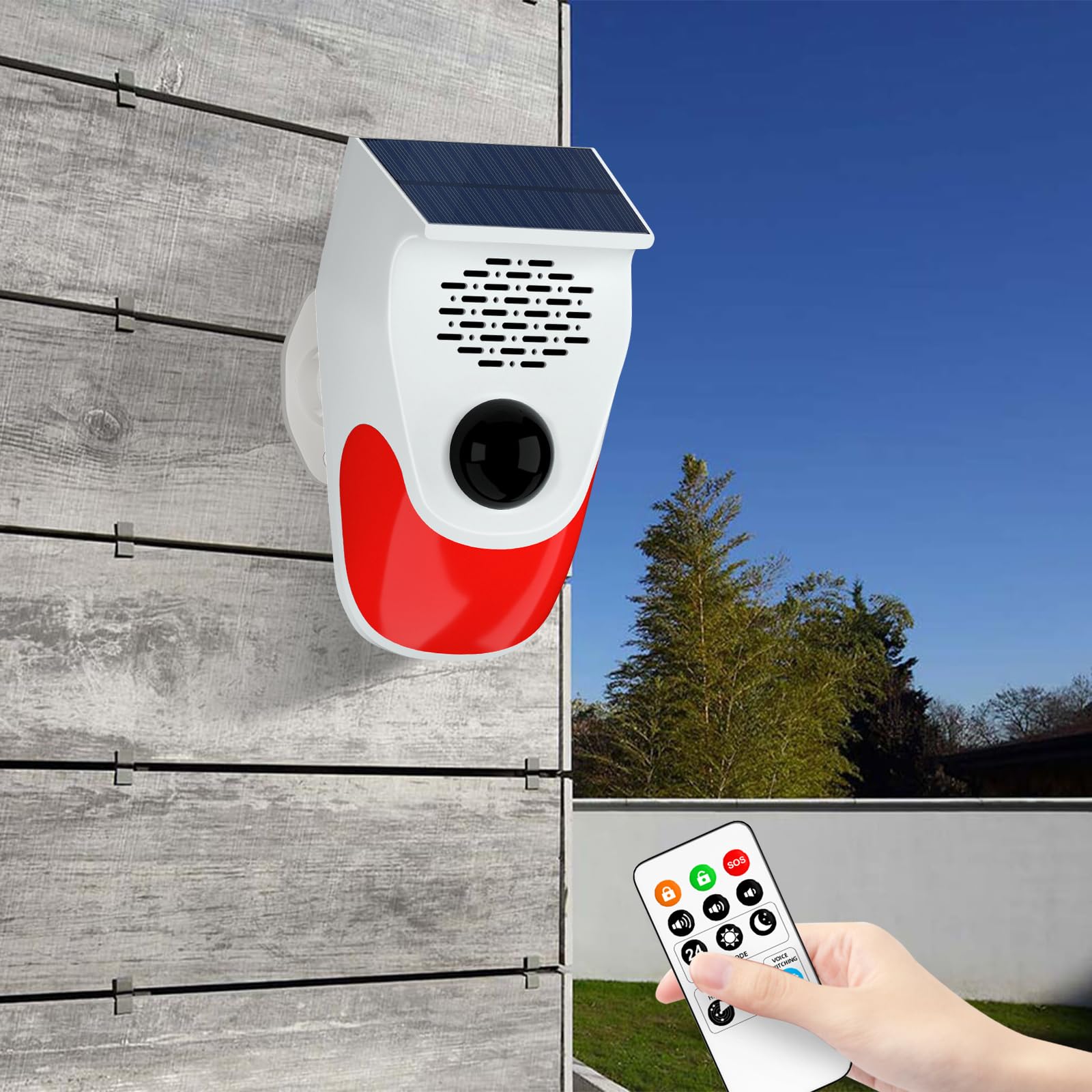 Detector de movimiento, alarma solar para exteriores, 120 dB, sensor de movimiento con mando a distancia, IP65, resistente al agua, sistema de alarma para vivienda, garaje, granja, jardín
