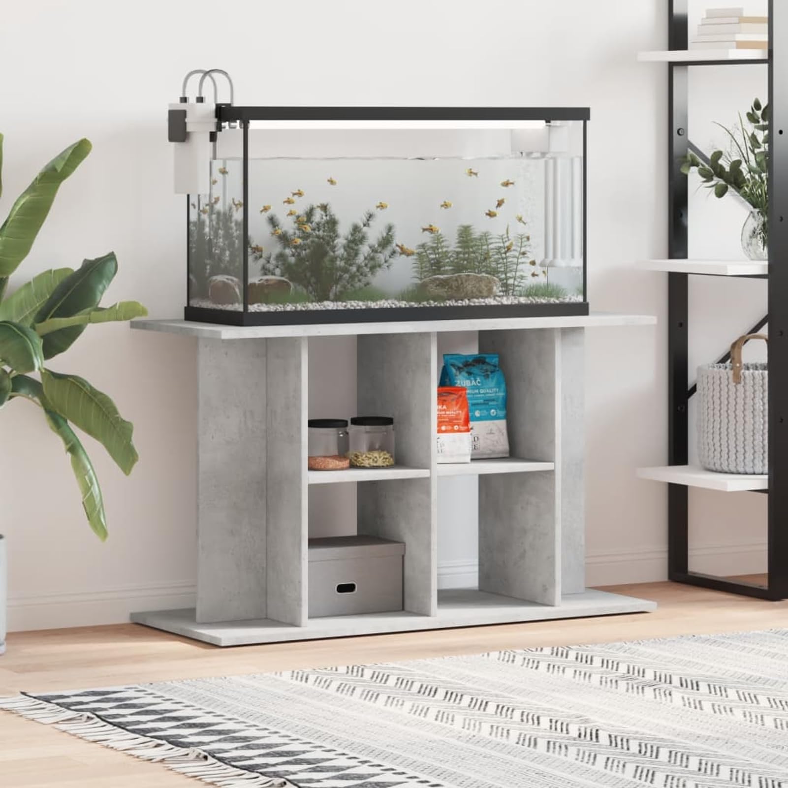 Gecheer Aquarium Stand Engineered Wood Concrete Grey 100x40x60cm for Fish Tank Display and Storage 833587