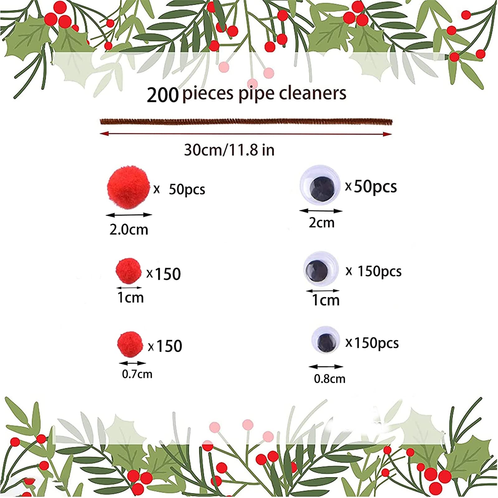 Set Lavoretti Natale Rudolph - 300 Pezzi: 100 Scottex Marroni, 100 Pon Pon Rossi, 100 Occhi Mobili