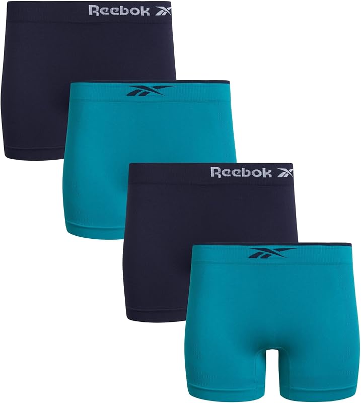 Reebok Womens Boyshorts - 4 Pack Performance Seamless Underwear for Women | Extended Coverage with a Comfortable Inseam, Lightweight Stretch Fabric Provides Breathable Everyday Comfort