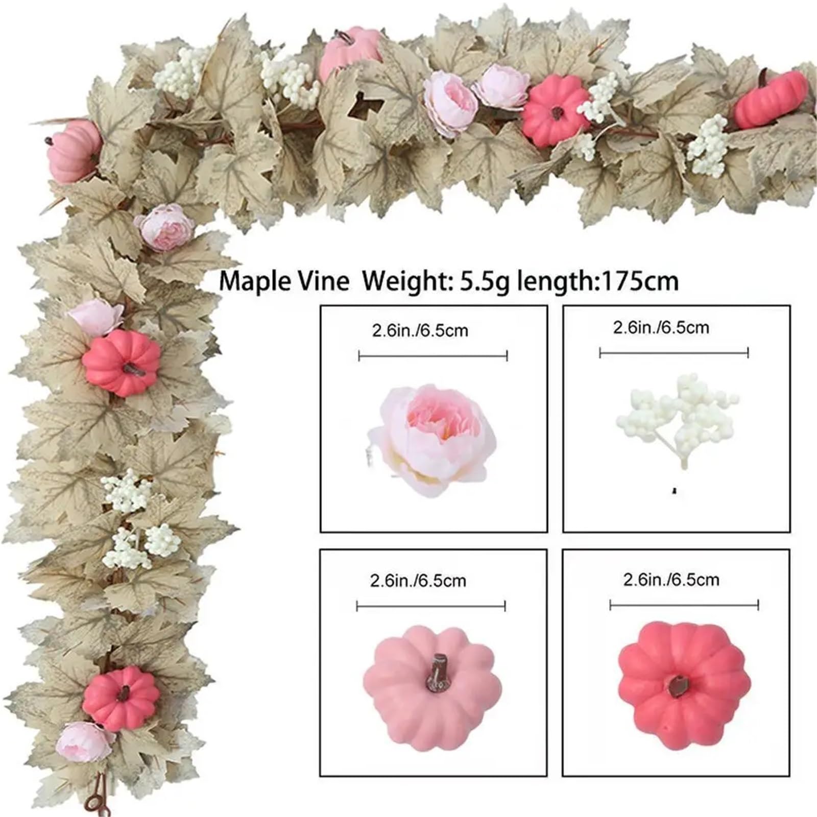 Künstliche Greenery Girlande künstliche Blumen, 2 stücke 5,7 ft Girlande Künstliche Herbst Girlande Mit Maples Blatt Kürbisse Blumen Beeren for Decor for Dekoration