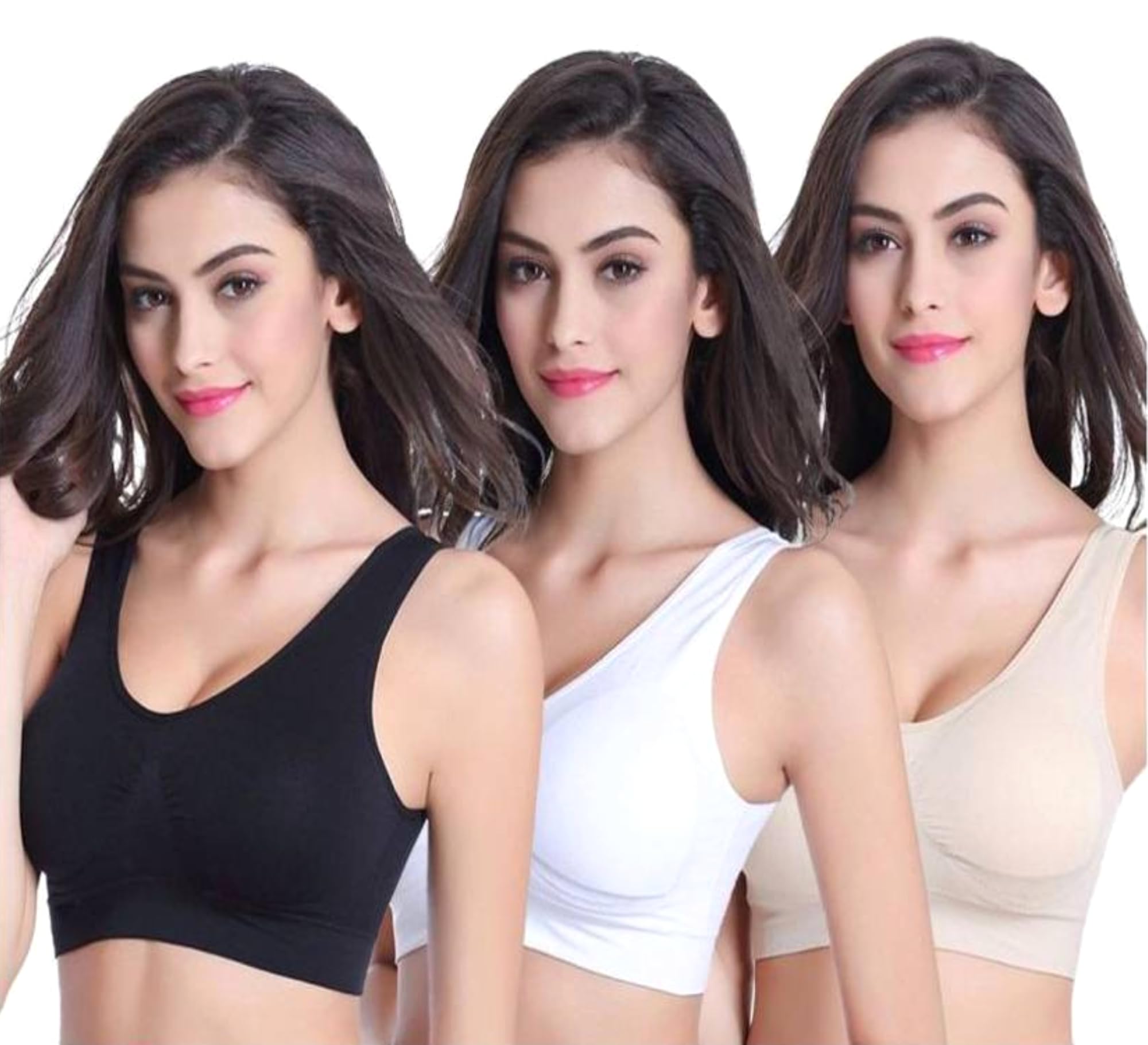 Khwaish Store Women Seamless Combo Cotton Spandex Non Padded Full Coverage Soft Breathable Yoga Sports Bra. Pack of 3, Size (26 Till 42)-picture-10