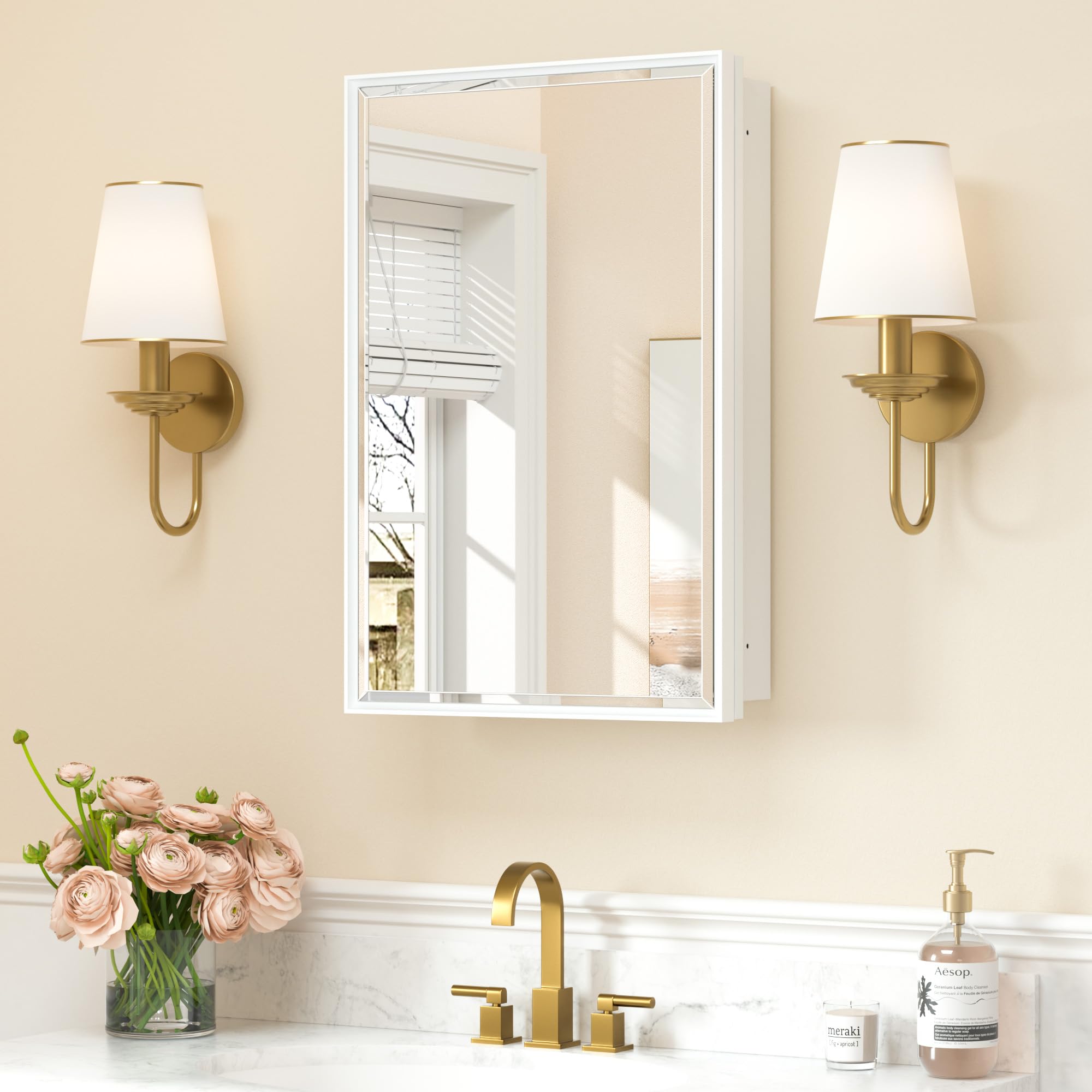 Keonjinn 16" x 24" Bathroom Medicine Cabinet with Mirror, White, Assembled
