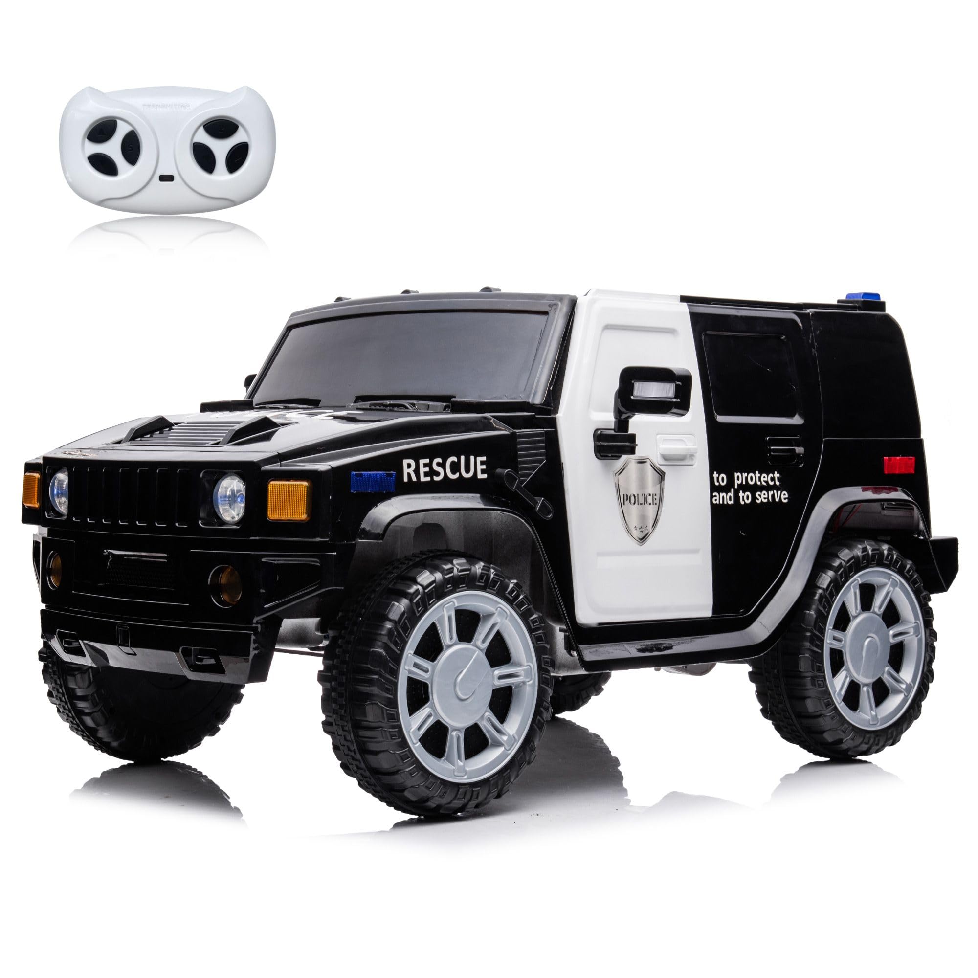 12V Battery Powered Ride-On Truck - 2-Seater Electric Car with 30W x 2 Motors, 5MPH Max Speed, Spring Suspension, LED Lights, Music, Simulation Alarm, Openable Doors for Boys & Girls. Police