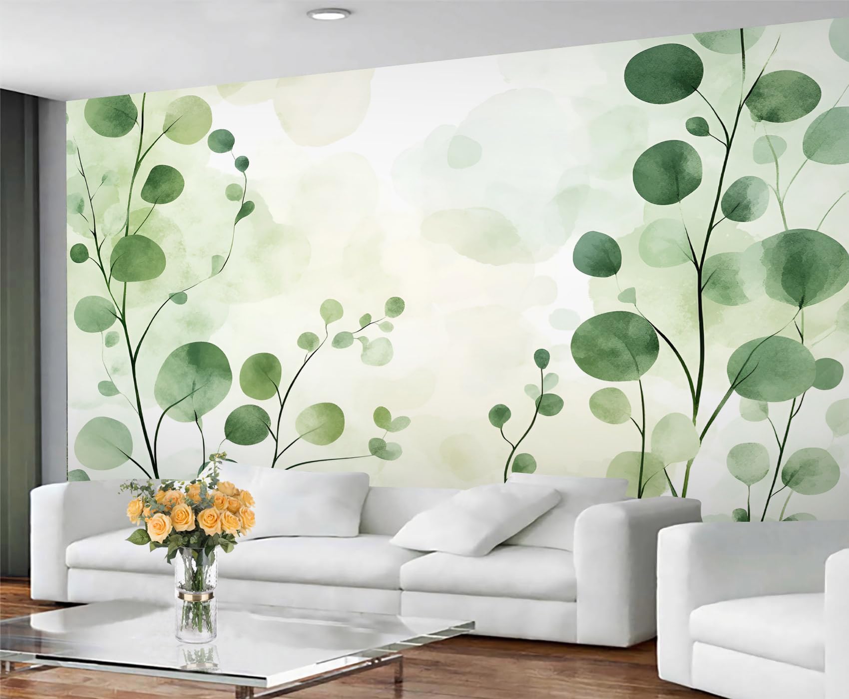 GIVLWF Wallpaper - Green Home Decor & Mural, Nordic Leaves Bedroom Wallpaper, Wall Paper for Living Room, Large Wall Mural - Not Self-Adhesive, Watercolor Kids