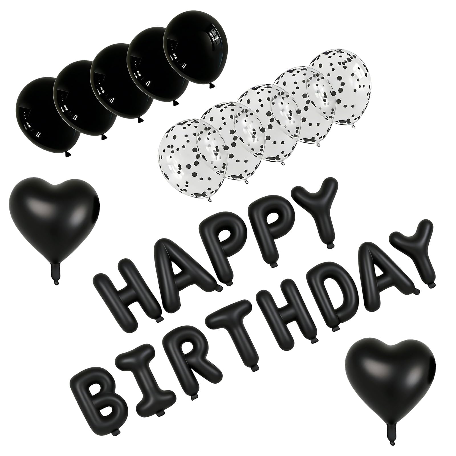 25 PCS Black Happy Birthday Banner Love Heart Shaped Black Balloons Set, Mens Birthdays Decorations Happy Birthday Decorations for Men Women for Birthdays Party Decoration Supplies for Age 15+
