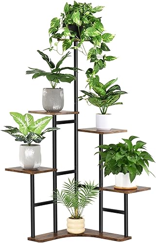 Soporte de esquina para plantas de interior, estante esquinero de 6 niveles para múltiples plantas, estantes organizadores para sala de estar,
