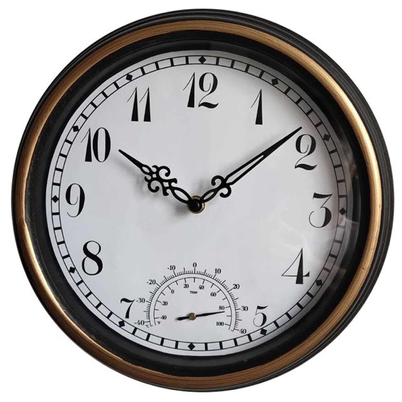 Orologio da parete per esterni resistente alle intemperie da 12 pollici con termometro, orologio silenzioso senza ticchettio per patio, piscina, giardino, portico e bagno