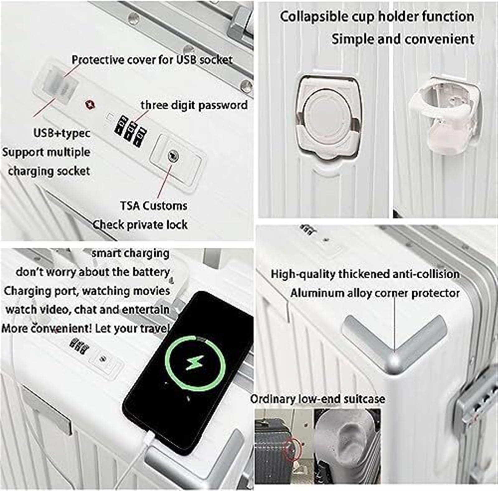 Maleta Maletas De Equipaje Mano con Ruedas Maleta Carga USB Facturado Maletas De Viaje(C,20in)