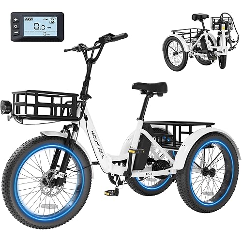 MOONCOOL Electric Tricycle for Adults, 500W/750W 48V Folding Electric Trike Peak Power 1100W, 20"x3.0" Fat Tire 3 Wheel Ebike, Aluminum Adult Tricycle with Removable Battery, Rear Differential