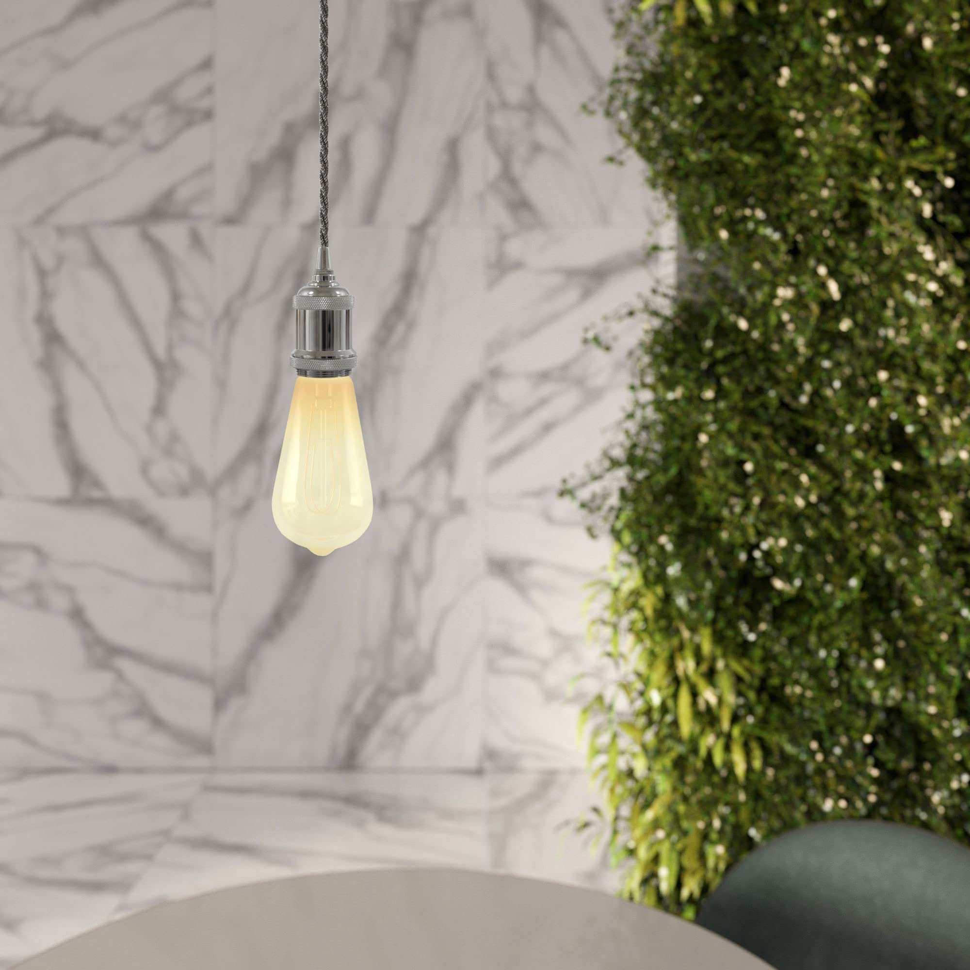 creative cables - Lampada a sospensione Made in Italy completa di cavo tessile trecciato e portalampada in alluminio - Con lampadina, Cromo