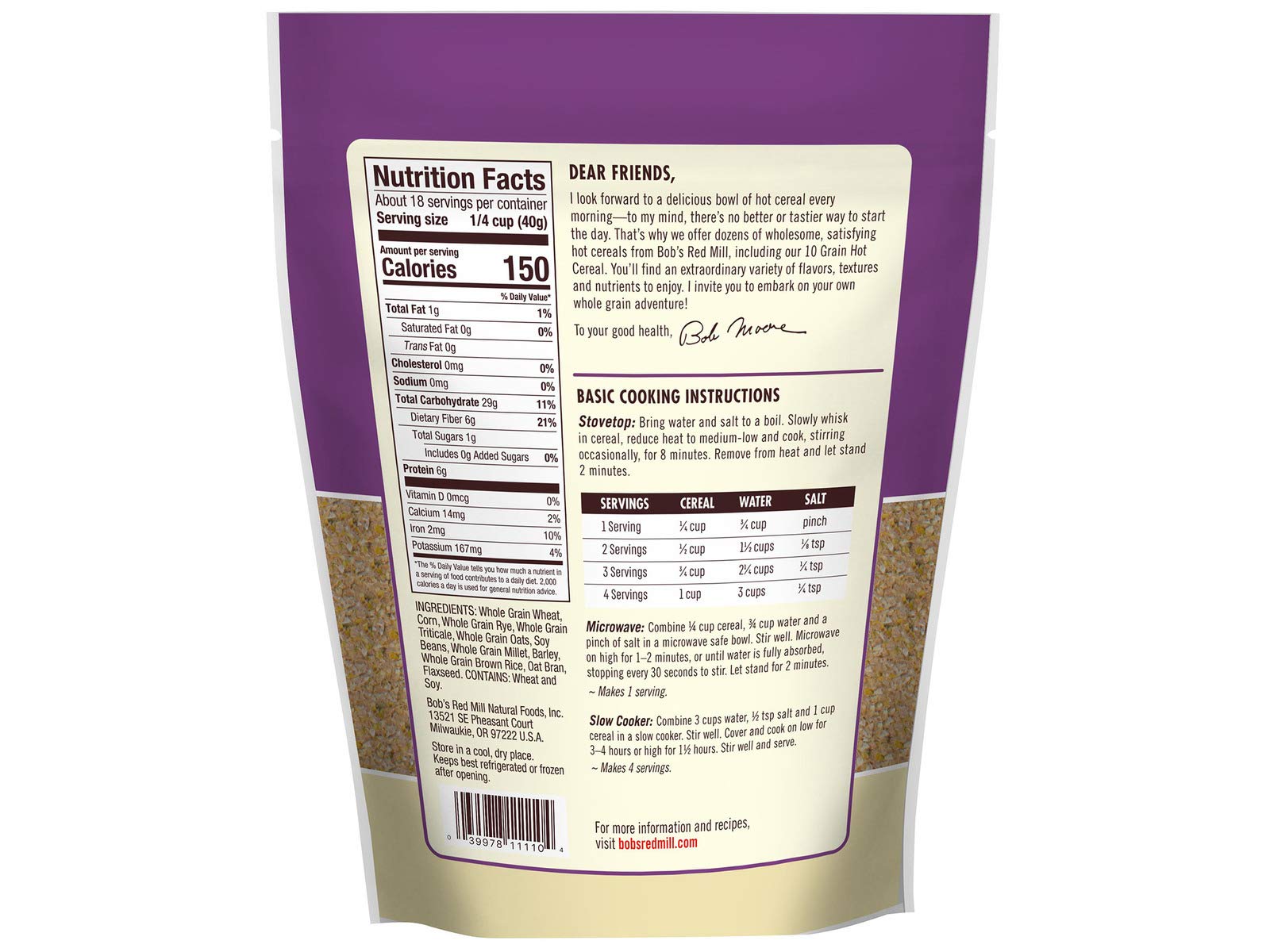 bob's red mill 10 grain cereal ingredients