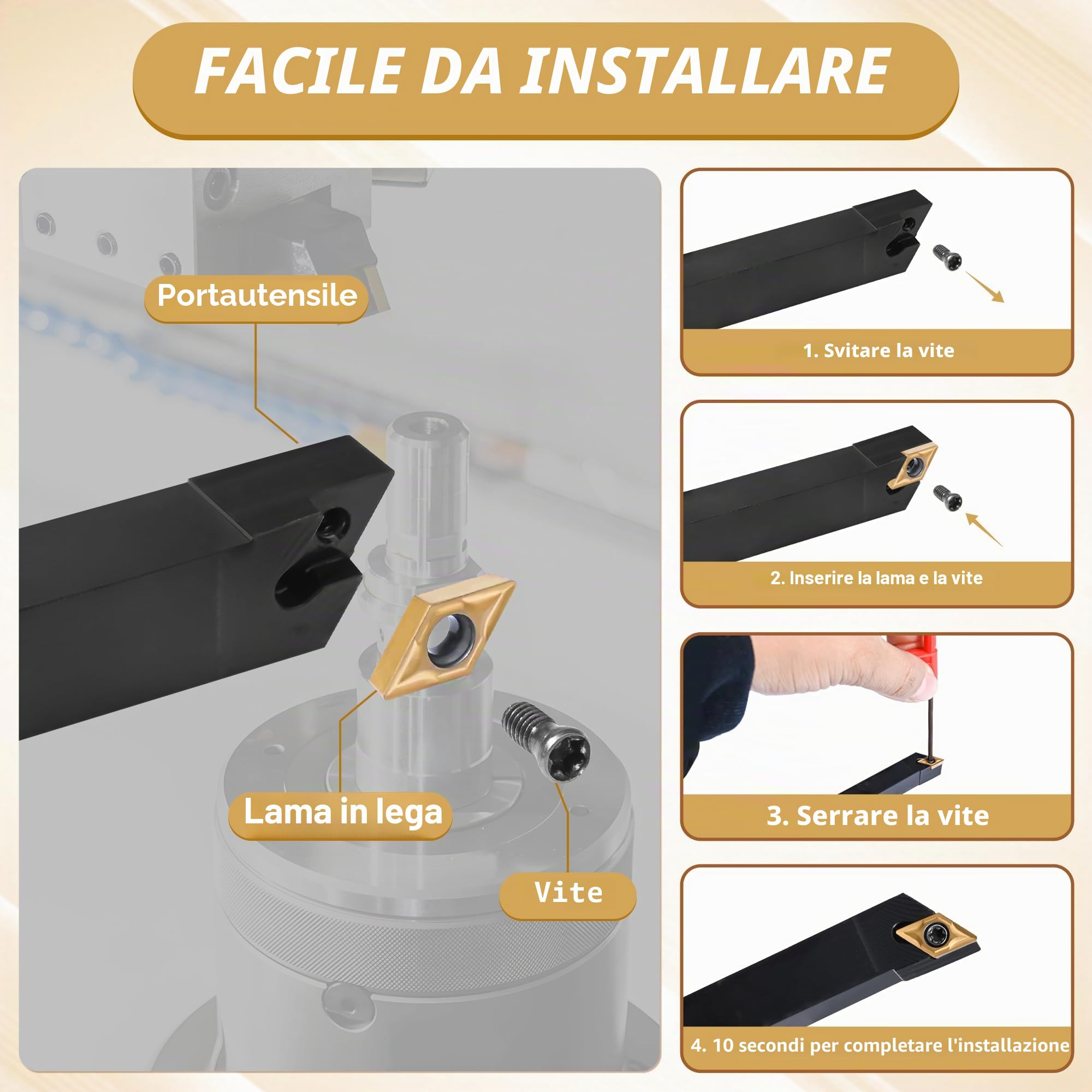 VerRich Kit di 28 utensili per tornitura indicizzabili, gambo da 1/2 "12 mm, barra di alesatura in metallo con 21 inserti in carburo per alesatura, taglio, scanalatura, tornitura filettatura