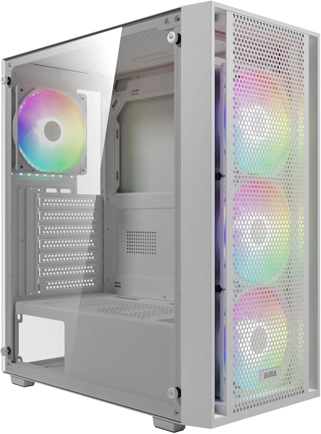 GAMDIAS White ATX Mid Tower Gaming Computer PC Case with Side Tempered Glass