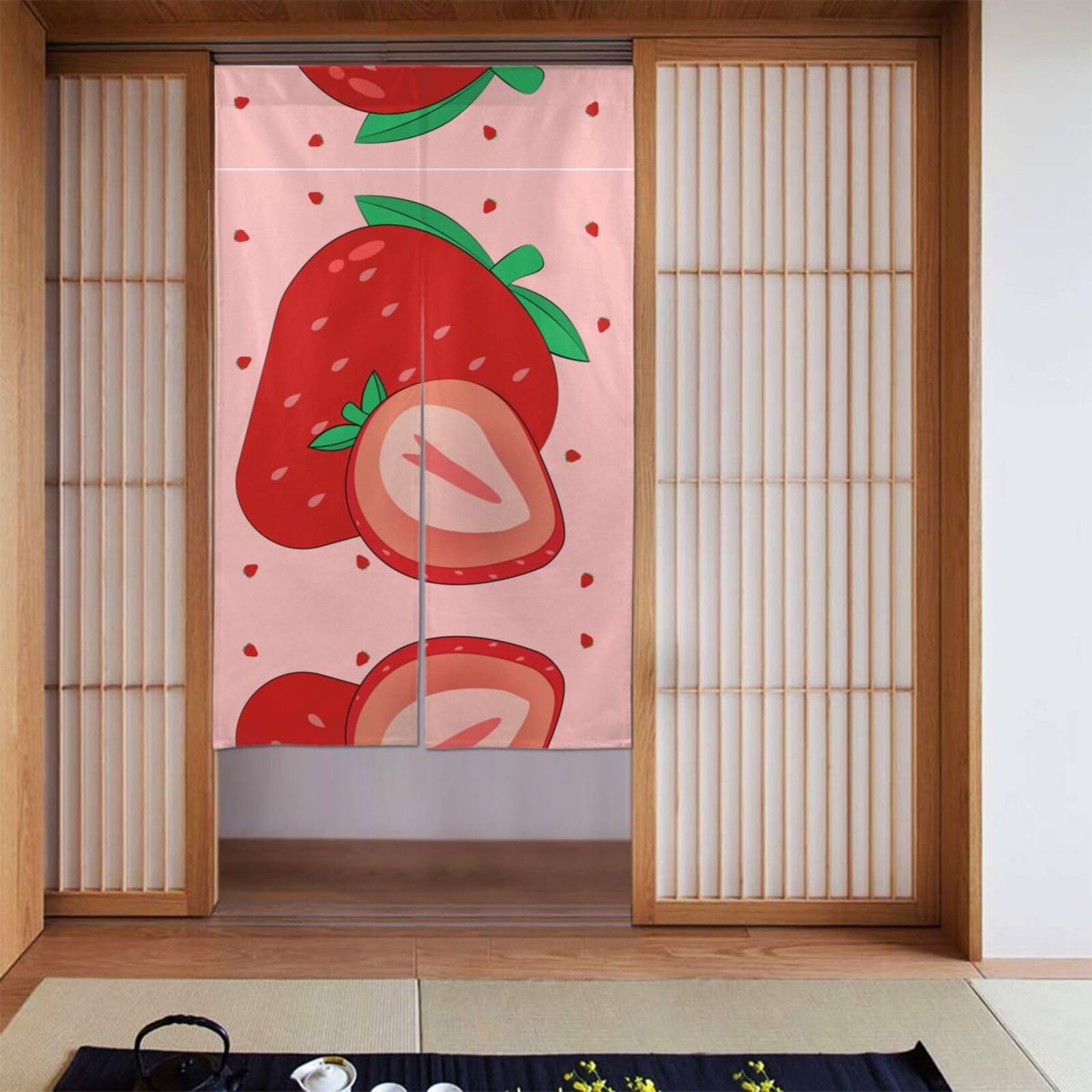 Rideau séparateur de pièce à motif fraises pour une salle de bain et un dortoir chaleureux