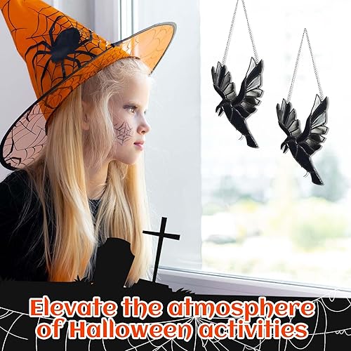 Miniatura 4 de Soaoo 2 adornos colgantes de vitrales para ventana, decoración de atrapasoles, adornos colgantes de Halloween, accesorios para ventana, hogar,