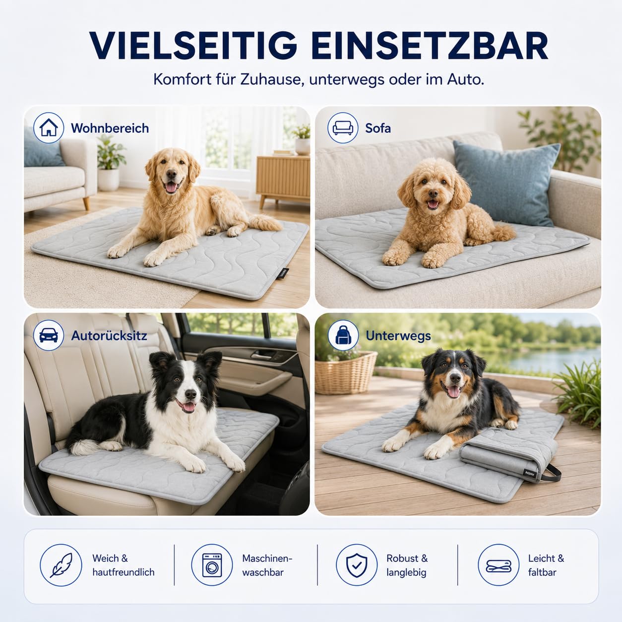 Pfotenchill Kühlmatte, PfotenChill - Die Innovative Kühlmatte für Hunde, S/M/L/XL Pfoten Chill kühlmatte Hund, Sommer Kühldecke hundematte für Zuhause Unterwegs oder im Auto (Grau,L)