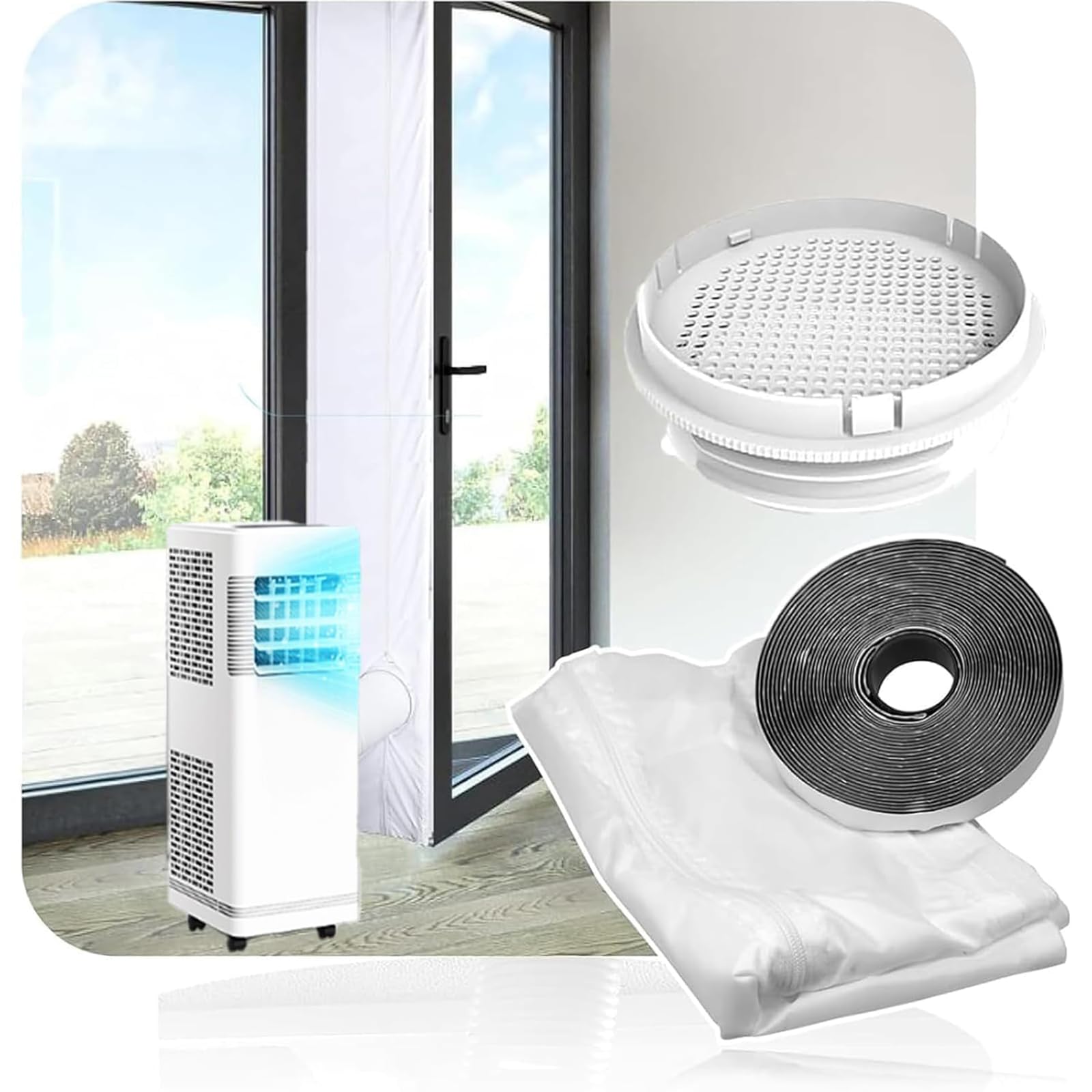 Kit sello de ventana para aire acondicionado 400CM, kit ventana aire acondicionado portátil, adecuado para unidad de aire acondicionado portátil, bloqueo de aire caliente. (Sin cremallera)