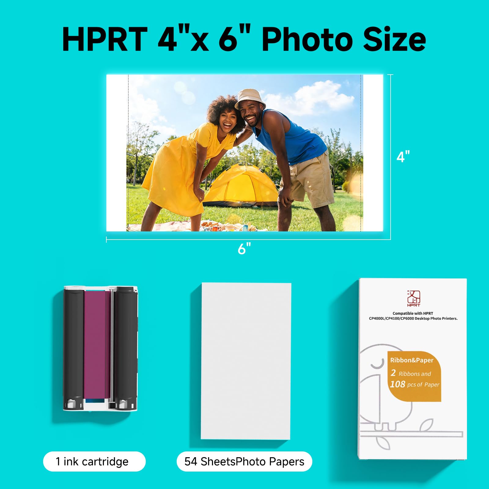 HPRT Carta e nastro per stampante fotografica CP4100, 108 fogli e 2 nastri