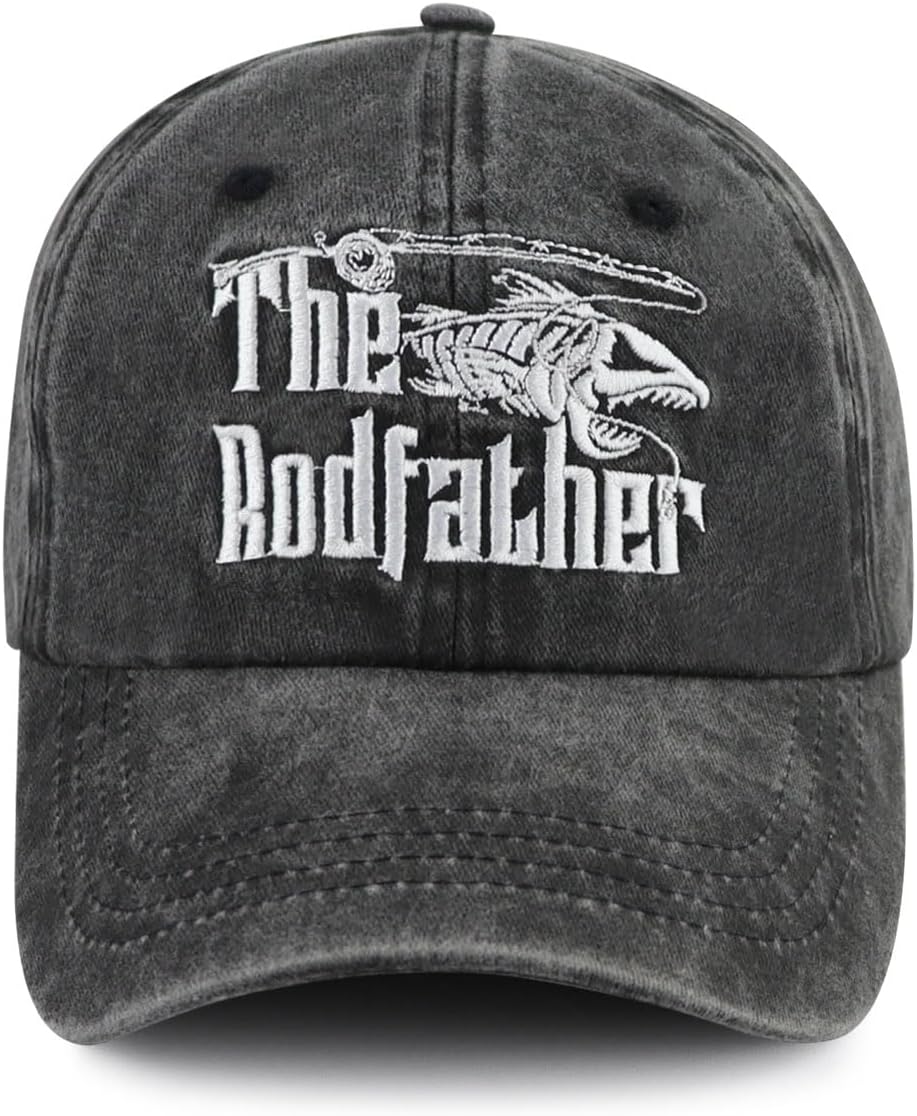 The Rodfather Pugfather Dogfather Grilfather Hats for Men, Adjustable Embroidered Dad Baseball Cap