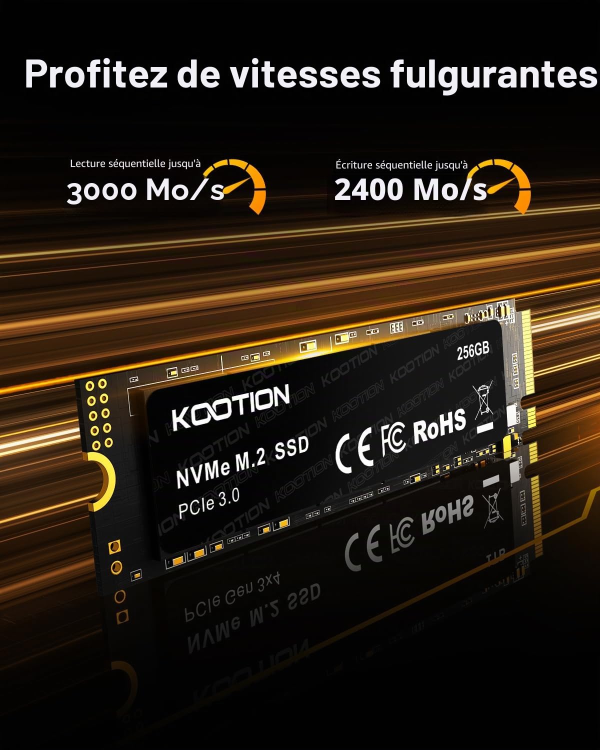 KOOTION SSD NVMe 256Go SSD M.2 PCIe Gen 3x4 2280 Disque SSD Interne 256Go jusqu'à 3000 Mo/s, Disque Dur Interne SSD Compatible avec Ordinateur Portable et PC, Notebook
