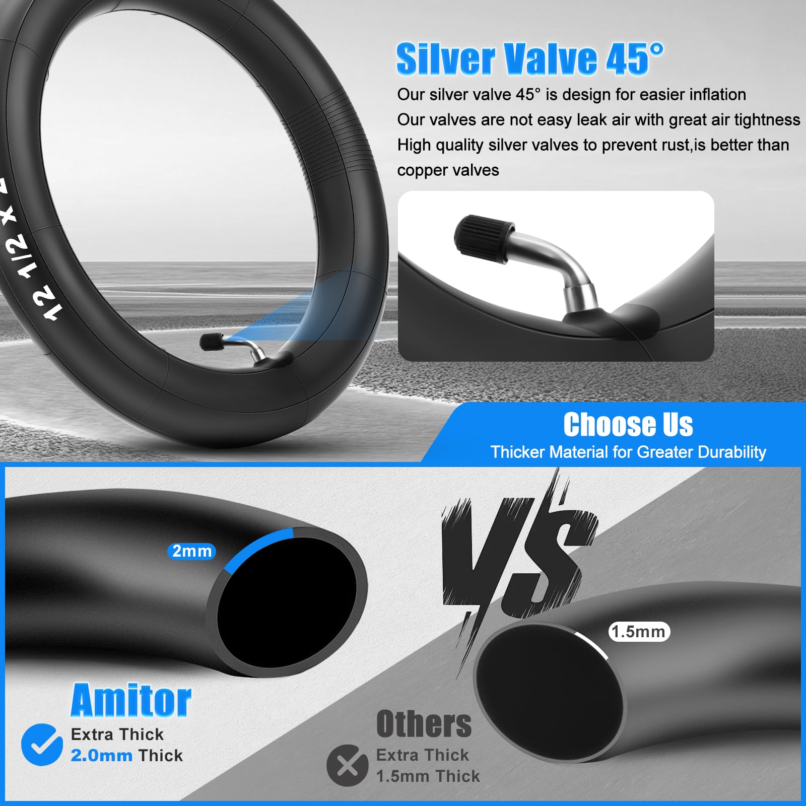 Amitor 12 1/2 x 2 1/4 57-203 Tyres with Hose, High Stability & Durability - Image 3