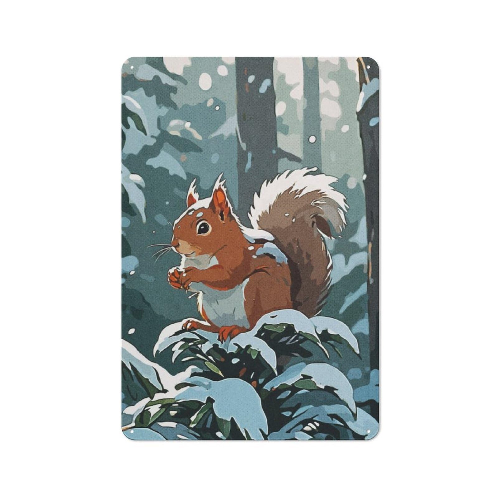 Squirrel Winter Vintage Metal Sign 30x20cm for Studio Or Craft Room, for Collectors Decorating Studios And Craft Rooms