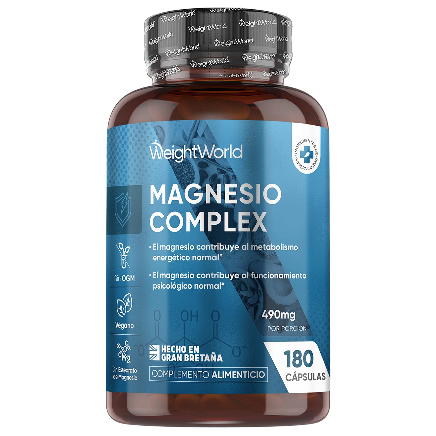Magnesio Complex 400mg, 180 Cápsulas, 3 Meses de Suministro - Con Citrato, Bisglicinato, Malato y Taurato de Magnesio, L-Leucina, 2 Cápsulas al Día, Apto para Veganos, Sin Gluten ni OGM