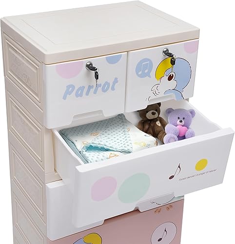 Miniatura 6 de SEANESZTI Cómoda de cajones de plástico, armario de almacenamiento con 6 cajones, cómoda de almacenamiento de cajones de plástico para dormitorio,