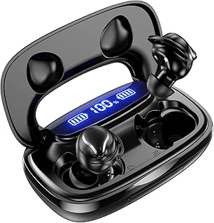 Wireless Earbuds,Bluetooth 5.3 Headphones Wireless Headphones,180H Playtime Deep Bass IPX8 Waterproof Bluetooth Earphones,In-Ear Headphones with LED Display Touch Control for Work Sport (Grey)