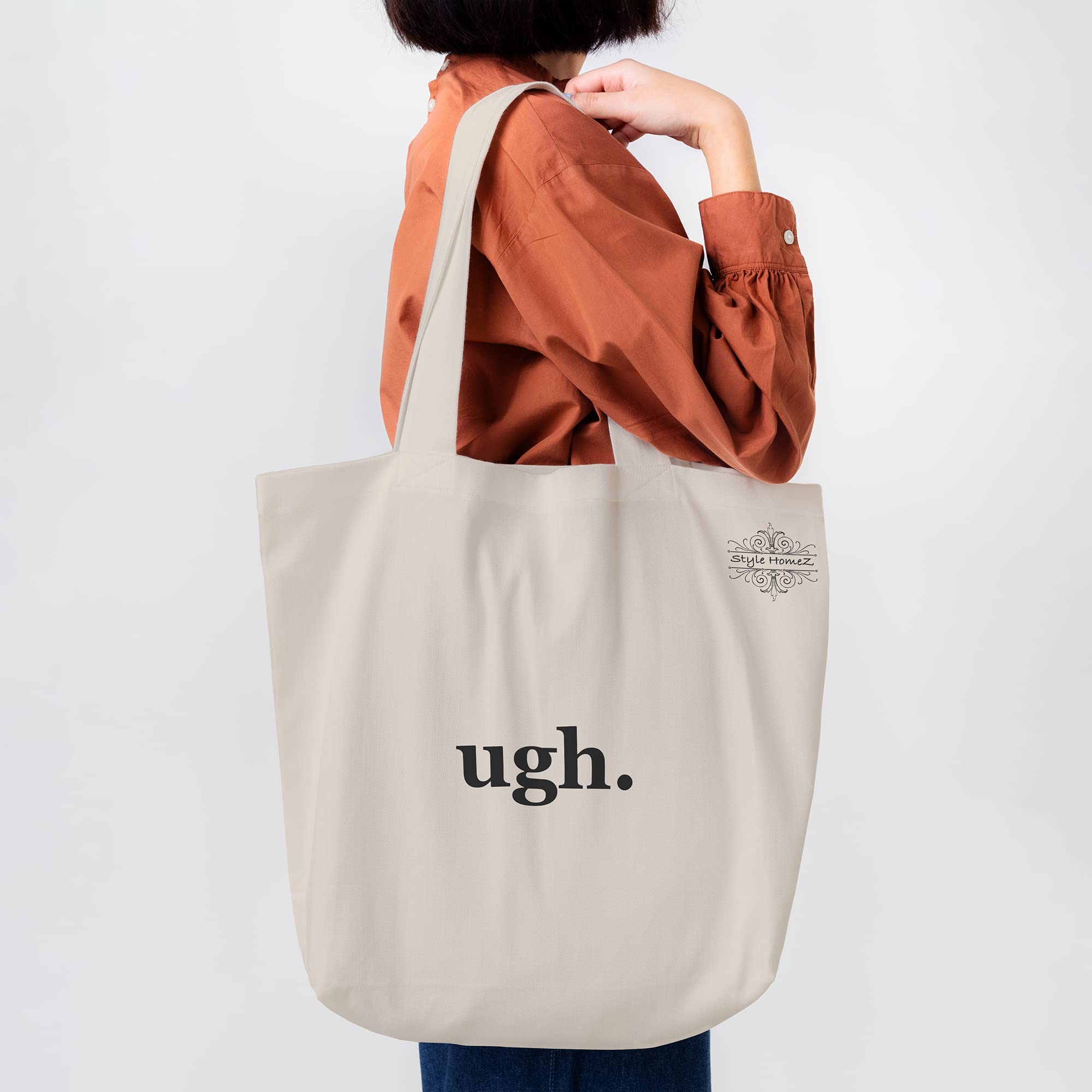 ALFANSO Classic Eco-Friendly & Reusable Cotton Canvas Grocery Tote Bag, Medium Size 16 x 14 Inch Natural Color (UGH.) 1