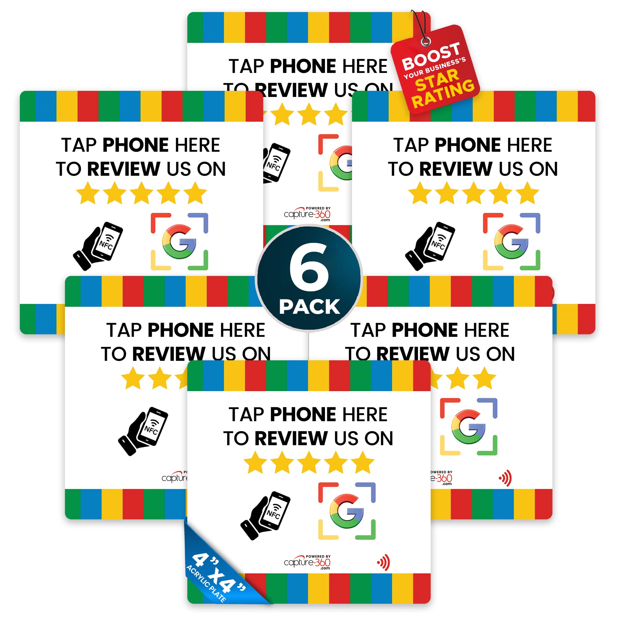 Review Plate NFC Tap Acrylic Display - Effortless Feedback Collection, Quick Activation, Small Business, Compatible with Google - Seamless Connectivity for Business or Personal Use - White, Pack of 6