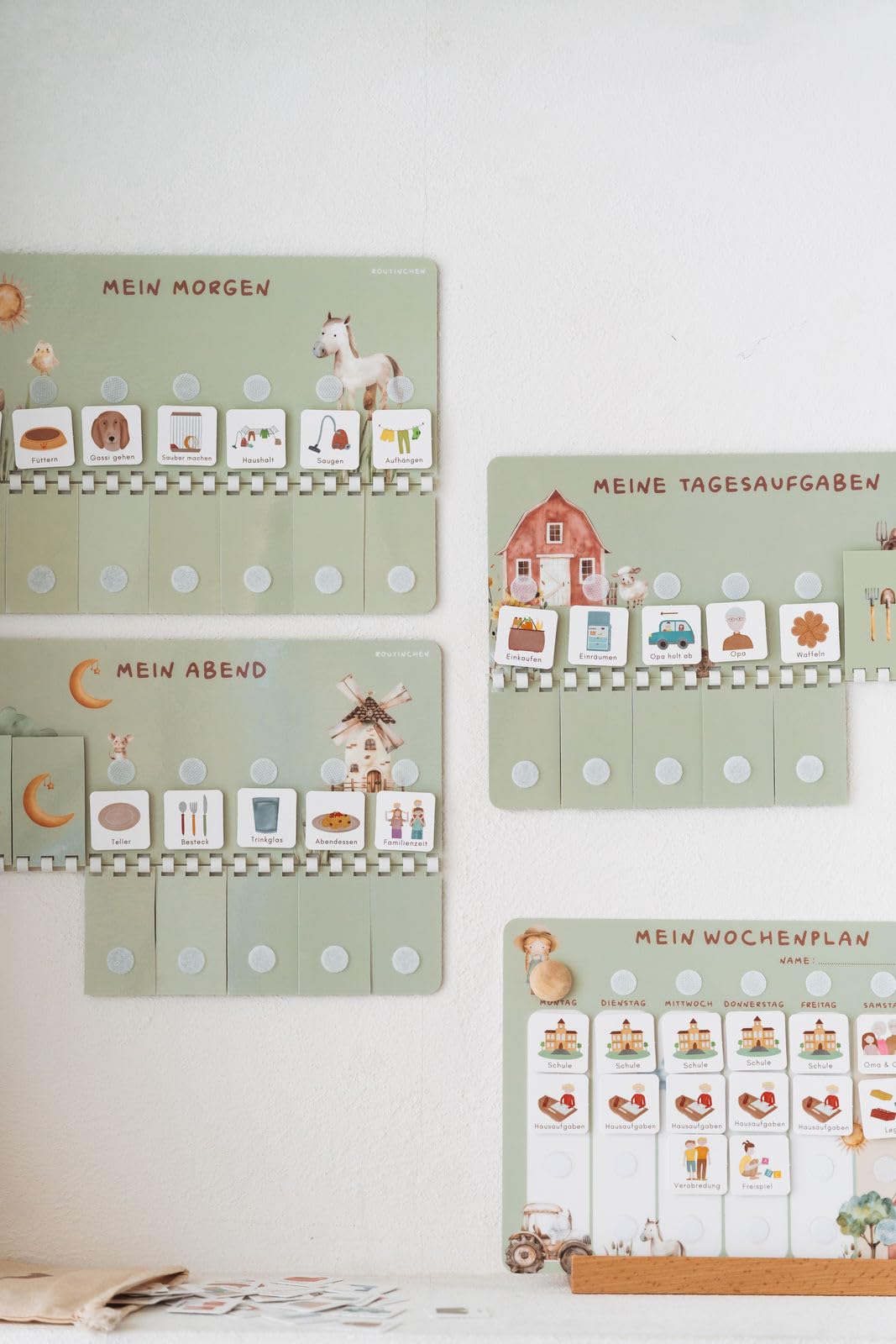Starterset für Kinder inkl. 525 Symbole – Wochenplaner A4, Morgenroutine, Abendroutine & Tagesaufgaben (Bauernhof)