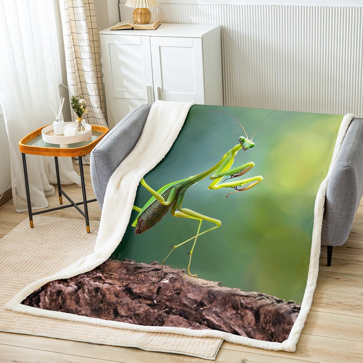 feelingyou Mantis Kids Throw Blanket,Natural Wildlife Bed Blanket for Boys Girls,Malaysia Praying Mantis Fleece Blanket,Soft and Breathable Fuzzy Blanket,Twin Size (60 x 80 Inches)