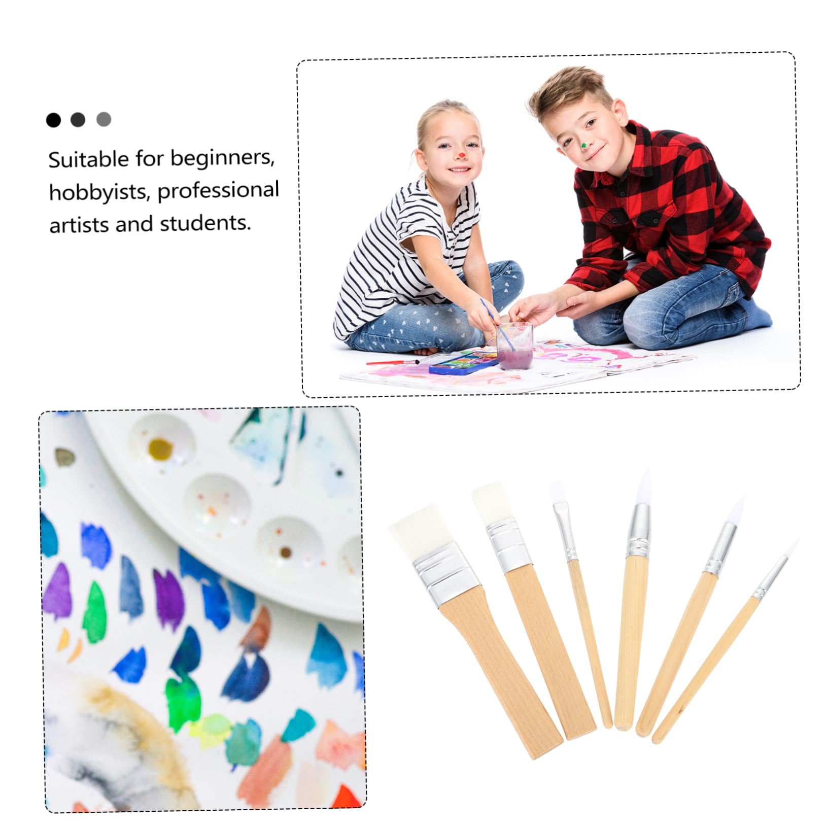 6pièces Fournitures De Peinture De Pinceaux Aquarelle Courte Outils De Dessin pour Garçon Fille Et Artistes