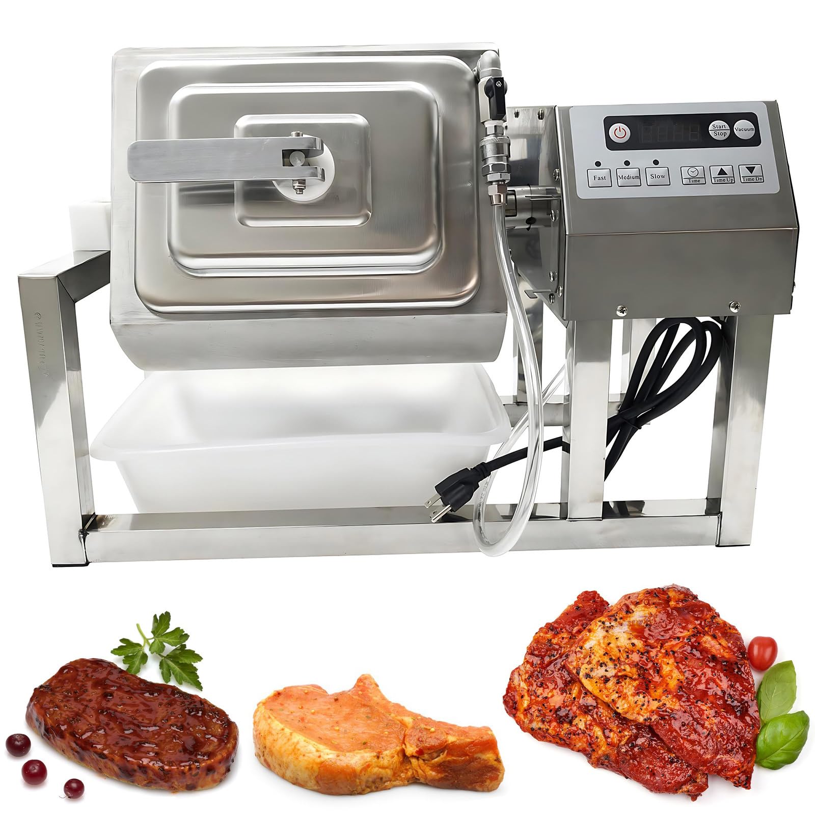 liuyunfeiGL 100W Commercial Vacuum Tumbler Marinator, 18L Stainless Steel Rotatable Barrel, 0-99 Min Time Setting, 360° Bidirectional Rotation, Meat Pickle Machine for Jerky, Sausage, Bacon