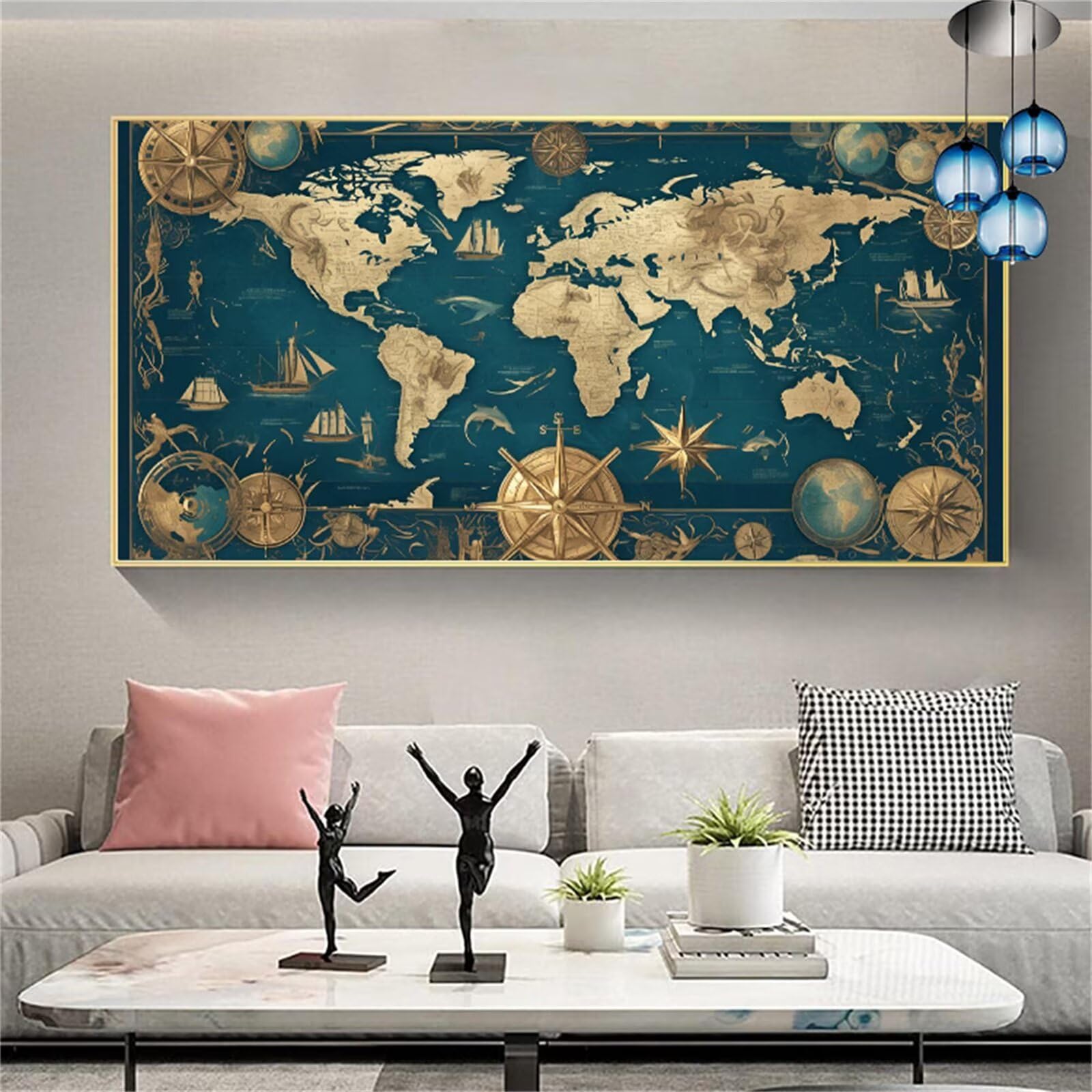 Malen nach Zahlen Erwachsene Weltkarte Paint by Numbers Retro Malen Nach Zahlen ab 7 Jahre Mädchen, DIY Bastelset Erwachsene Handgemalt Ölgemälde Knitterfreie Leinwand Kit, Wanddeko，60x120cm Model167