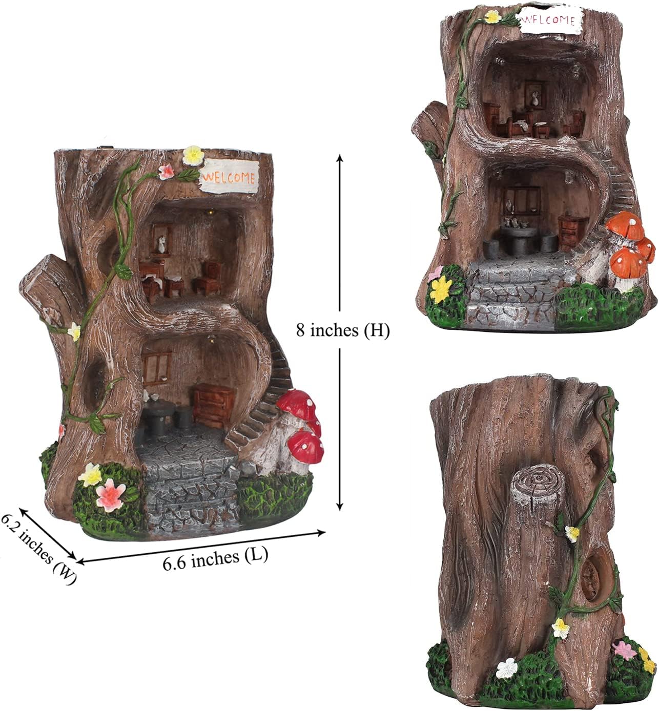 QWEWQE Tree House Solar Statue Outdoor Garden Statue with Solar Lights Fairy Tree House Indoor Outdoor Art Decoration Sculpture Lawn Ornaments for Patio Yard Outside Decorations - Image 5