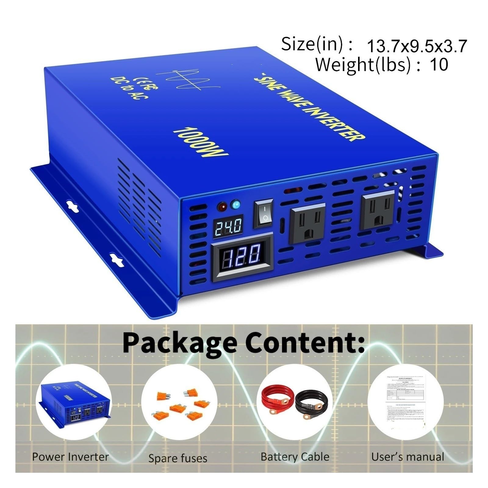 Convertidor Adaptador Inversor Solar Onda Sinusoidal para Pura 1000W Fuera Red Fuente Batería 24V 220V Convertidor CA 12V 36V 48V CC 100V 120V 230V 240V inversor