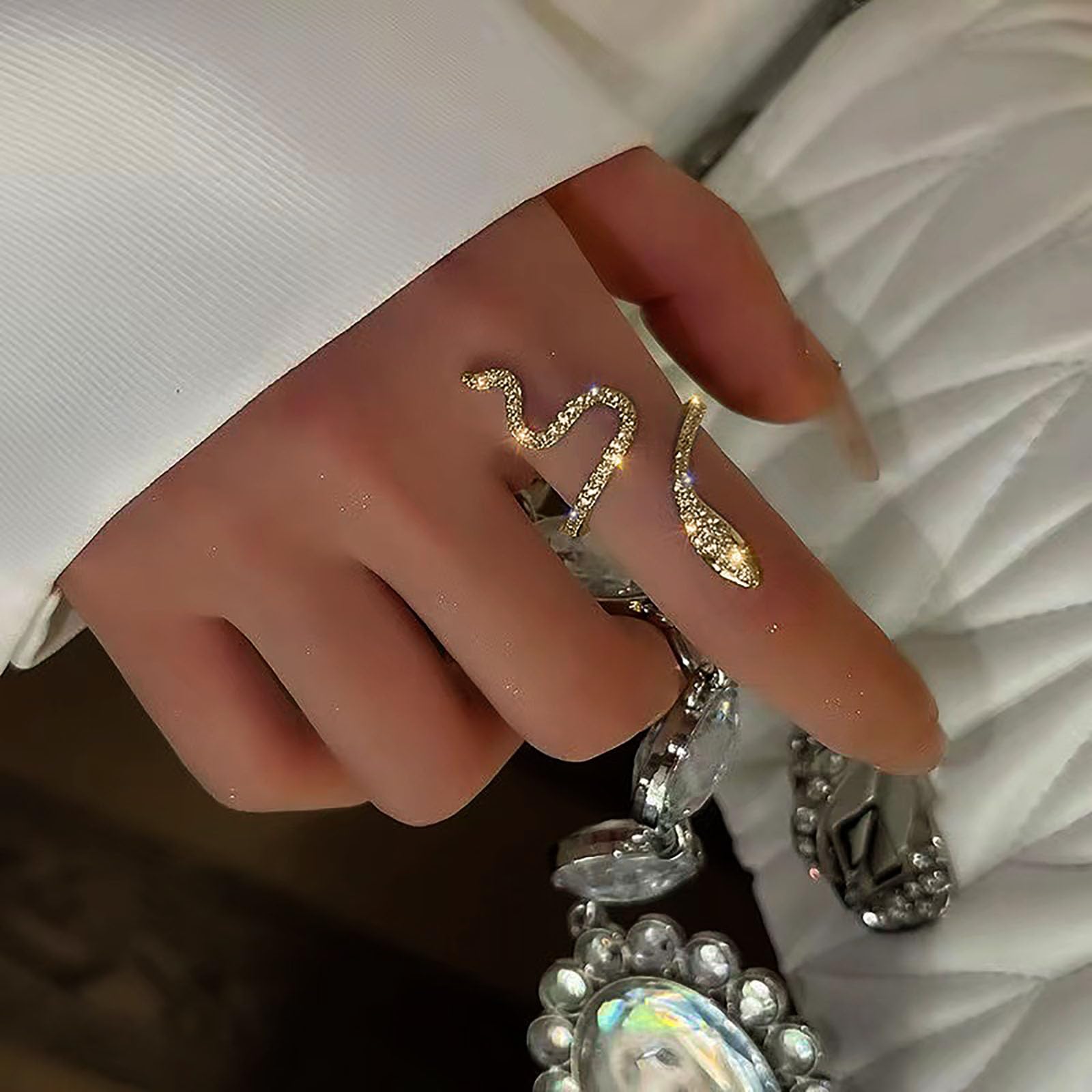 Wrap Serpiente Anillo De Oro De Cristal Serpiente Wrap Anillo Gótico Serpiente Abierta Anillos Ajustables Personalidad Cz Serpiente Conjunta Declaración Dedo Anillos Góticos Joyería Animal