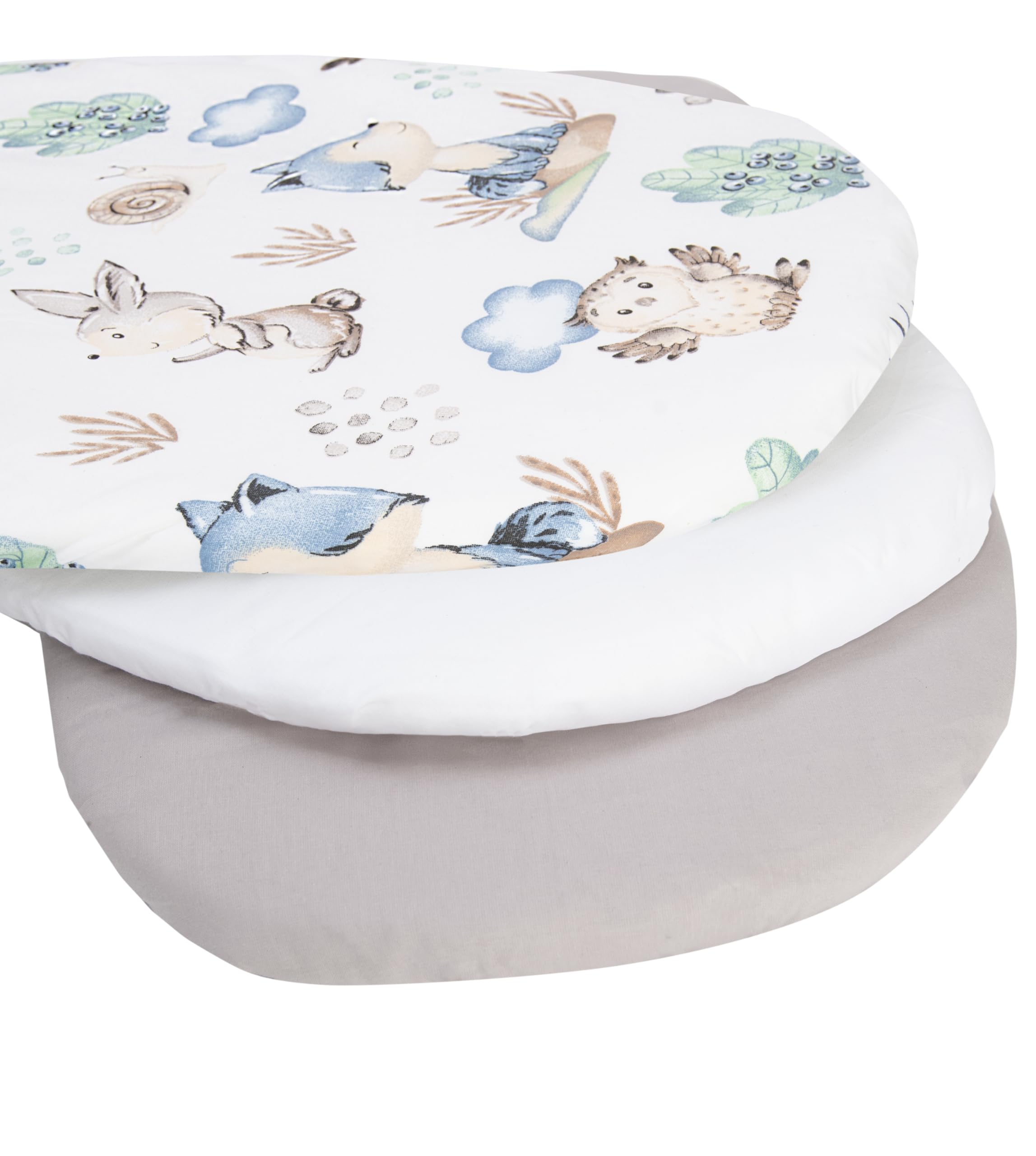 Medi Partners Set of 3 pcs. Fitted Sheet Pram 86 x 40 cm 100% Cotton Mattress Protector Baby, Deer and Hedgehogs-white-grey, Three pack - Image 2