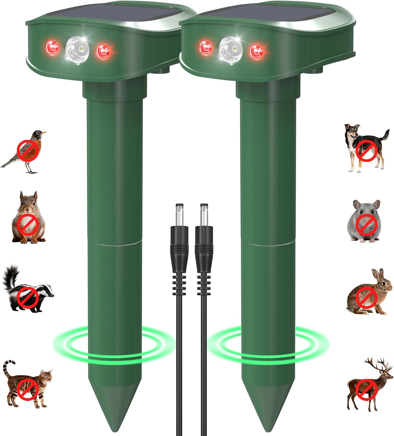 2 Pack Mole Repellent Solar Powered with Dual-Directional Flashing Lights - Vibration Snake Repellent for Yard, IP65 Waterproof Outdoor Deterrent Stakes to Repel Squirrel, Gopher, Skunk, Rabbits, Deer