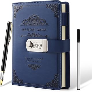 XIYUNTE Diary with Lock for Girls, A5 Journal Notebook with Pen, Lockable Diary for Women, Personal Secret Diary Journal with Lock, Vintage PU Leather Lockable Journal with Combination Lock, Gift Box