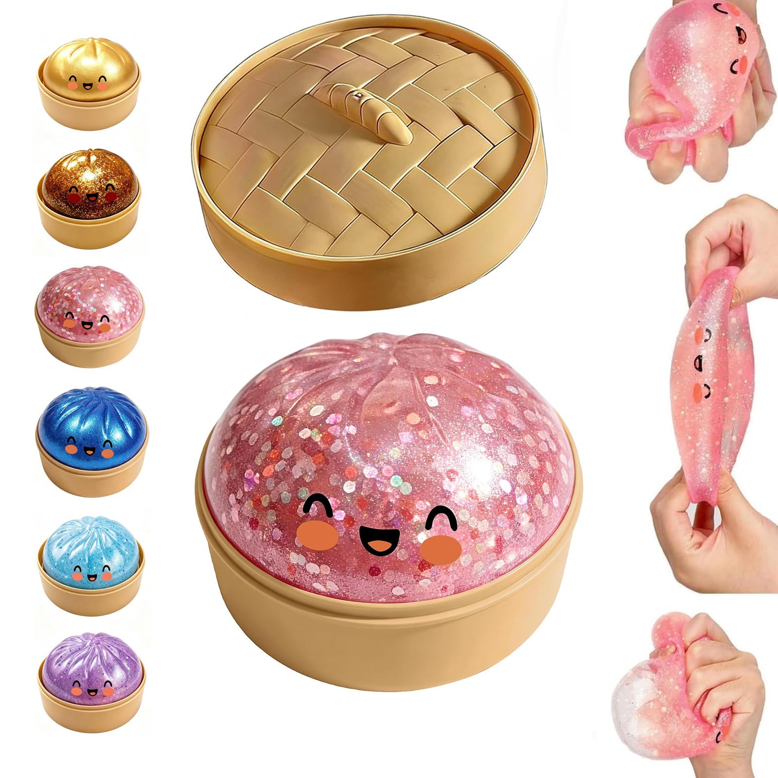 Giant Squishy Bao Dumpling Toy, Mystery Dumplings Squishies Fidget Toys, Glitter Squishys Sensory Toys Stress Balls for Kids Adults Autism Adhd, Bao Bun Squishies for Anxiety Relief