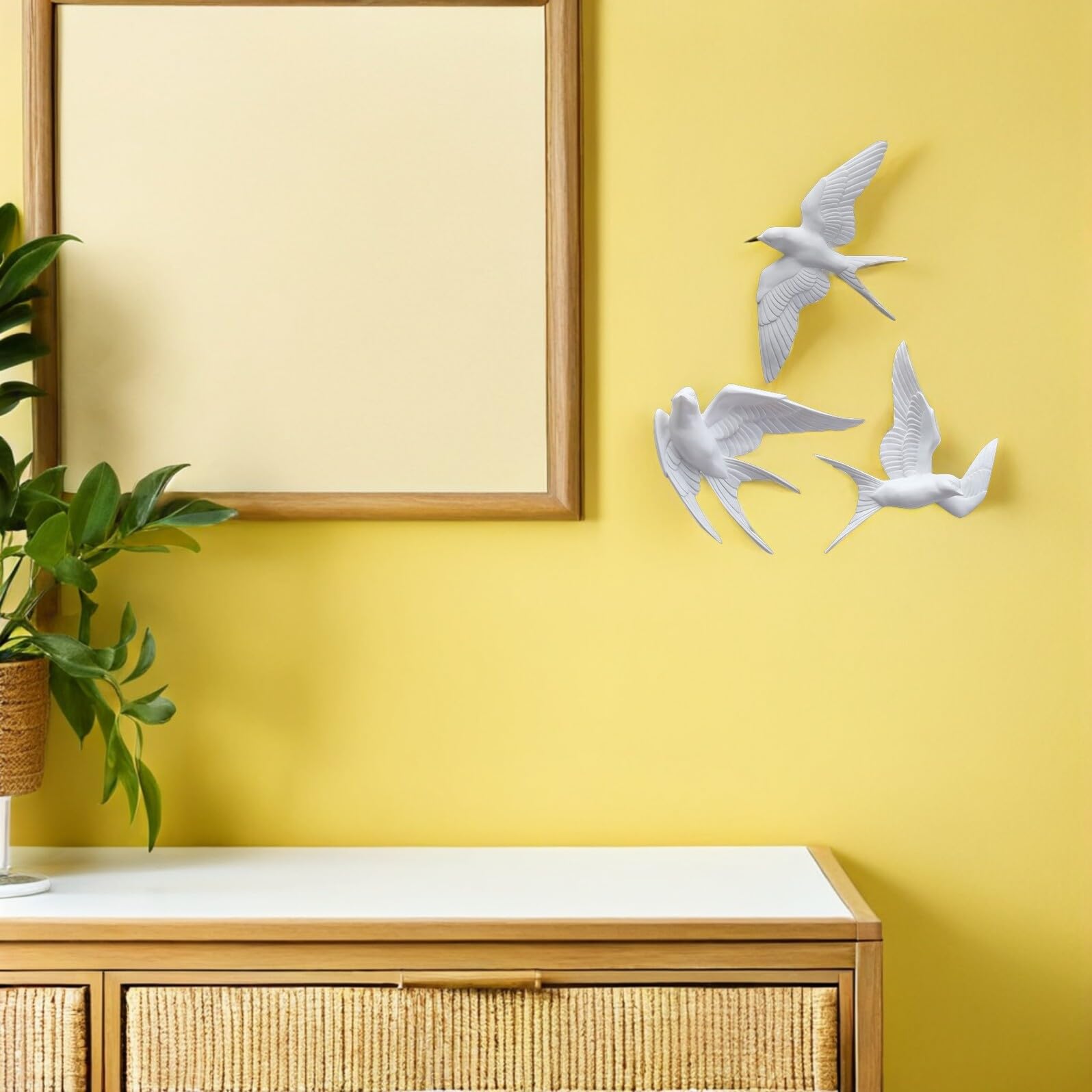 Gadpiparty Decorazione Murale Uccelli Rondini in Resina Bianca 3 Pezzi