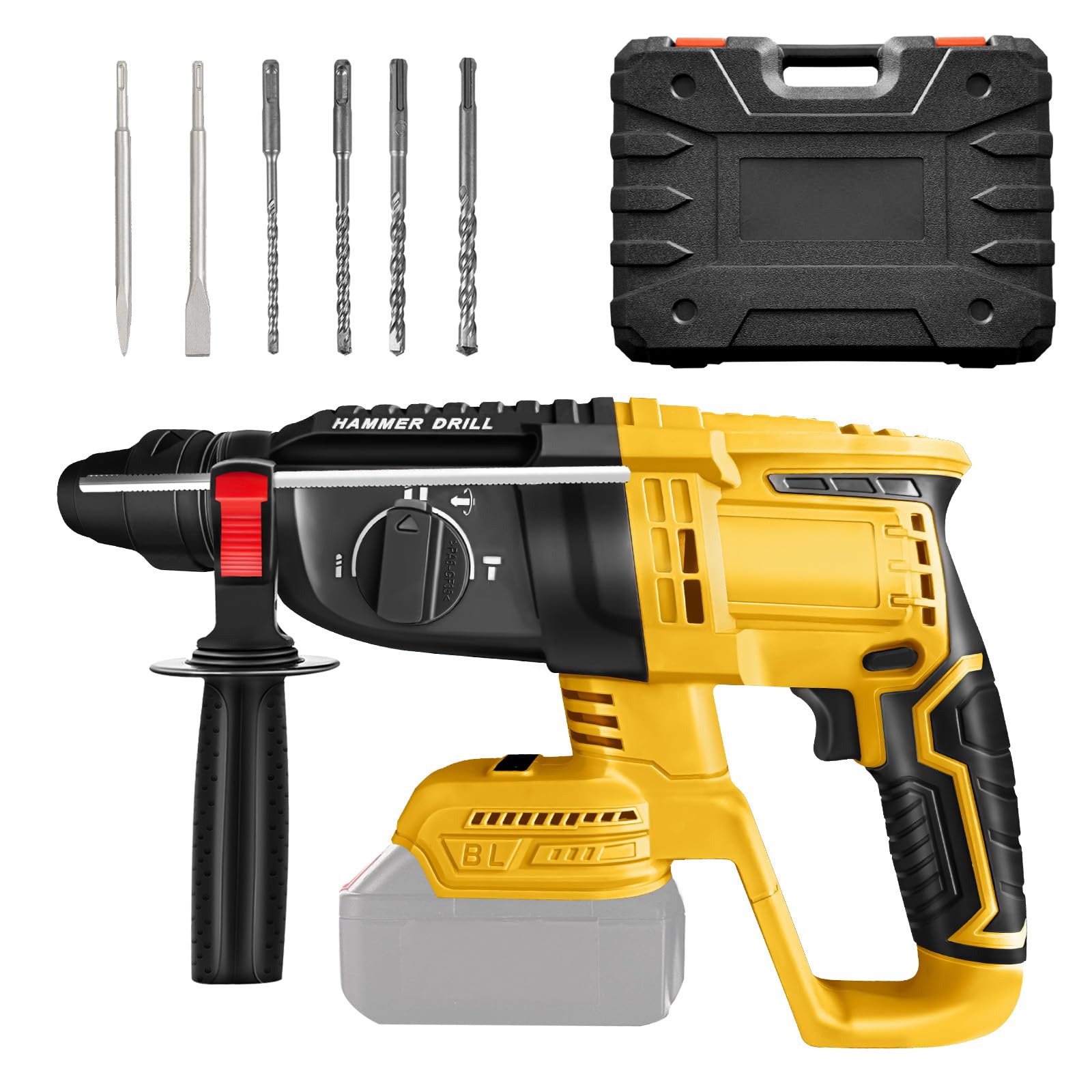 Cordless Rotary Hammer Drill for Dewalt 18V 20V Max Battery(No Battery), 2.7 J Brushless SDS-Plus Hammer Drill with 360°Auxiliary Handle and 4 Drills
