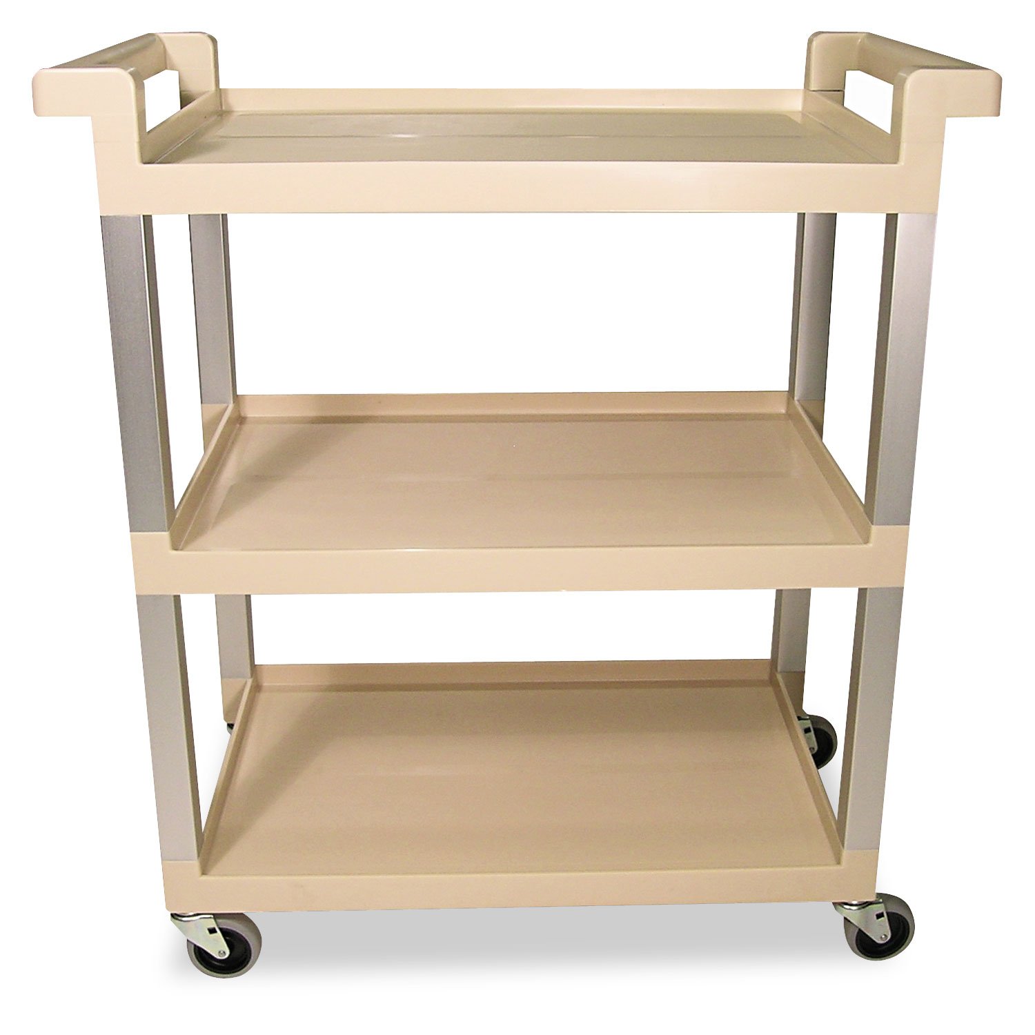 Rubbermaid Service Cart with Brushed Aluminum Uprights, 3-Shelf, 16-1/4 x 31-1/2 x 36, Beige (9T6571BG)